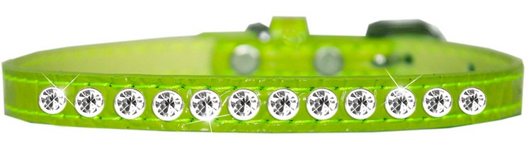 One Row Clear Jewel Croc Dog Collar Lime Green Size 12